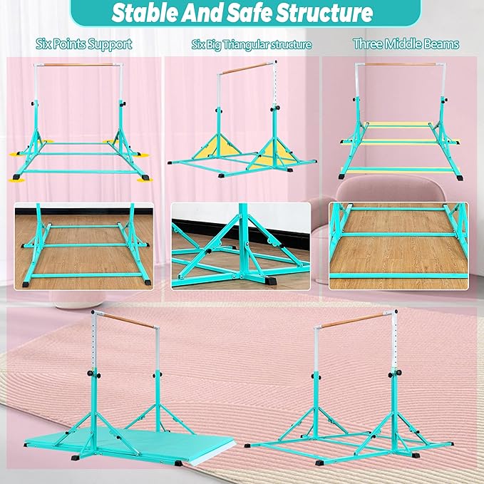 Marfula Gymnastic Bar For Kid and Teenage of 3-25, 5Ft/8 FT Base Length 4Ft Width 5Ft Adjust Height, Gymnastic Kip Bar For Gymnast, Gymnastic Training Equipment For Professional Training Home Club Use