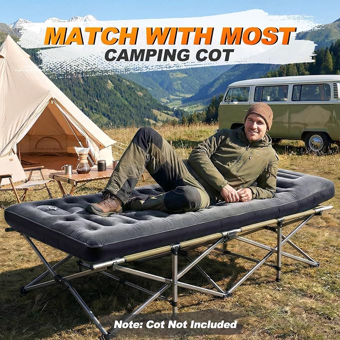 KASBAH Camping Sleeping Pad, 5.5 R-Value Thick 6 inch Camping Mat with Pillow Built-in Foot Pump Inflatable Sleeping Pads Compact for Camping Backpacking Hiking Traveling