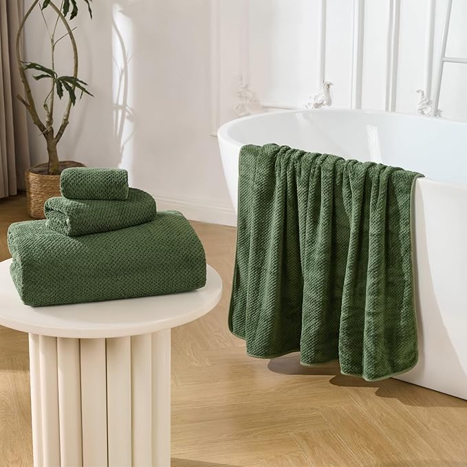 Extra Large Bath Sheets Set 6-Piece, 2 Bath Towels 40x80 Inches, 2 Hand Towels, 2 Washcloths, Soft Absorbent Quick Dry Microfiber Towels for Bathroom Beach Pool Gym Spa, Olive Green