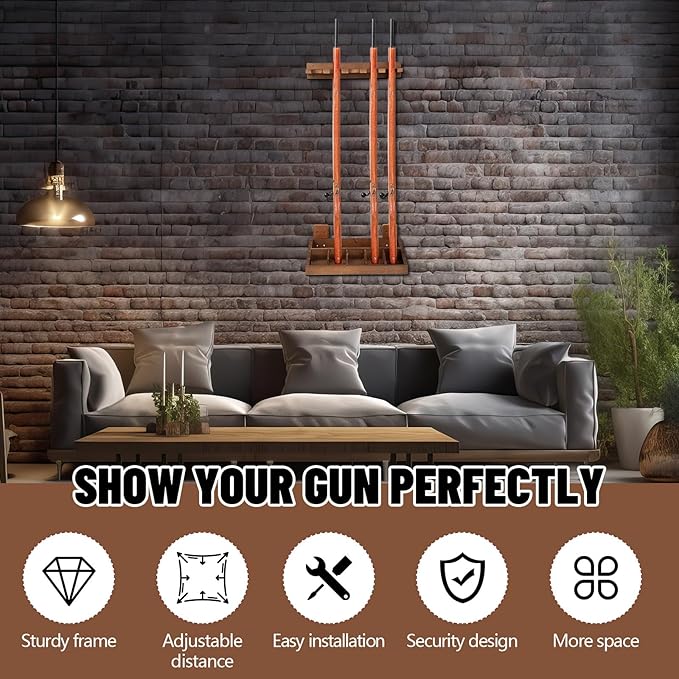 GlikCeil 1 Set Wooden Vertical Gun Rack Wall Mount Indoor Hold up to 5 Long Guns Shotguns Rifle Racks Display Holder Stand for Firearms Display Storage Home Accessories Office