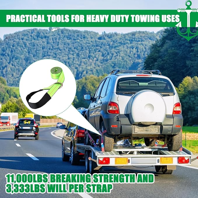 12 Pack Lasso Tow Truck Straps with D Ring 11, 000 Lbs Break Strength D Ring Auto Tie Down Wheel Lift Trailer Strap for Hauling Utv SUV Wrecker Rollback(2" X 12ft)