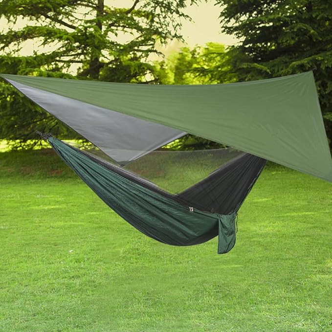 Azarxis Hammock Camping Tarp Rain Fly, Waterproof Tent Shelter Awning Sunshade Cloth Picnic Mat for Outdoor Hiking Beach Backpacking - Included Guy Lines & Stakes