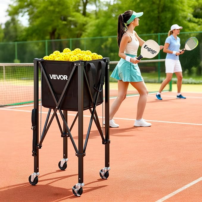 VEVOR Tennis & Pickleball Hopper Holds 200/175/150/120 Balls, 3-in-1 Tennis Foldable Pickleball Basket Cart for Easy Installation, Storage Bag for Tennis Training & Teaching