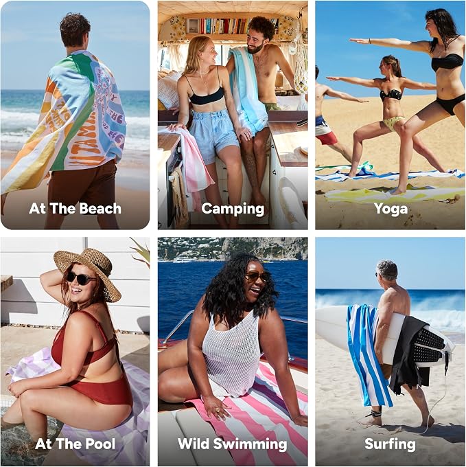 Dock & Bay Beach Towel - Quick Dry, Sand Free - Compact, Lightweight - 100% Recycled - Includes Bag - Vitamin Sea - Large (160x90cm, 63x35)