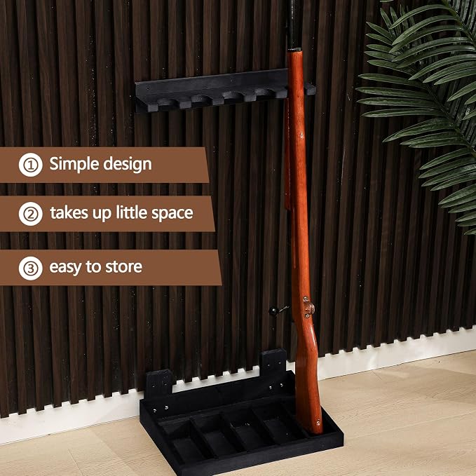GlikCeil 1 Set Wooden Vertical Gun Rack Wall Mount Indoor Hold up to 5 Long Guns Shotguns Rifle Racks Display Holder Stand for Firearms Display Storage Home Accessories Office