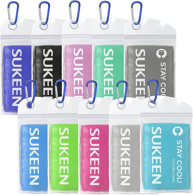 Sukeen Cooling Towels 10 Pack (40"x12"), Cooling Towels for Neck and Face, Ice Towel for Hot Weather, Gym Towel, Microfiber Sweat Towel for Gym, Yoga, Sports, Golf, Camping, Running, Fitness, Workout