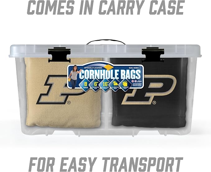 YouTheFan Officially-Licensed NCAA Set of 8 Cornhole Bags - All Weather Dual Sided Slide & Stop - Regulation Size with Carry case