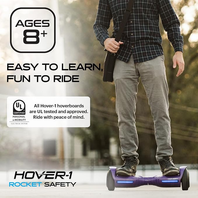 Hover-1 Rocket Electric Self Balancing Scooter with 6.5” LED Light-Up Wheels, Dual 160W Motors, 7 mph Max Speed, and 3 Miles Max Range