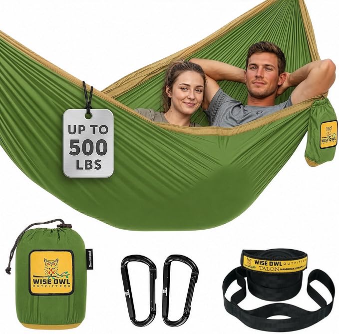 Wise Owl Outfitters Camping Hammock – up to 500lbs Portable Hammock with Tree Straps - Travel, Backpacking, Hiking, Outdoors Camping Gear - Single or Double