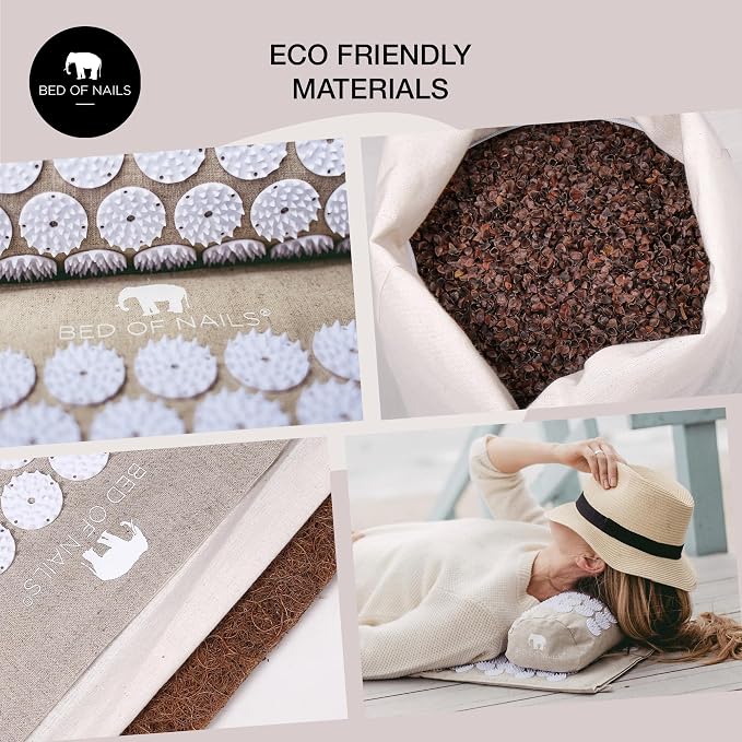 Bed of Nails ECO Set – Original Bon Acupressure Design with 10962 Precision Nails, Mat: 28.5 x 16.5 x 1", Pillow: 14.5 x 6 x 4"