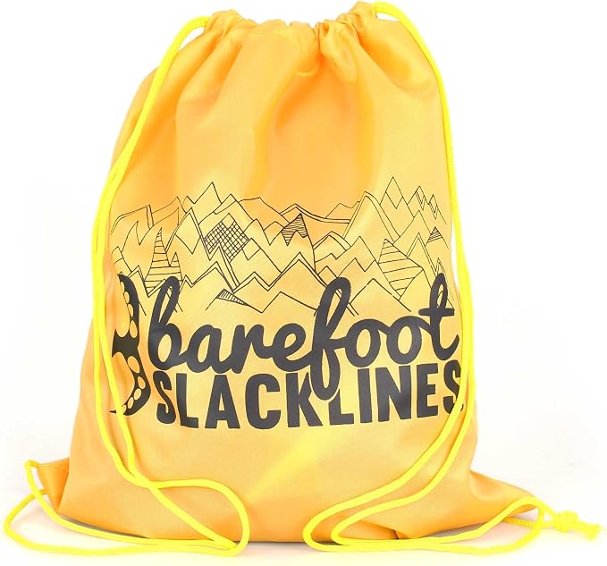 Barefoot Slackline Kit 60ft (18m) Complete Set Including, Ratchet, Training Line, Bark Protectors & Instructions! Designed for Both Kids & Adults - 3 Colors Available (Neon Green)