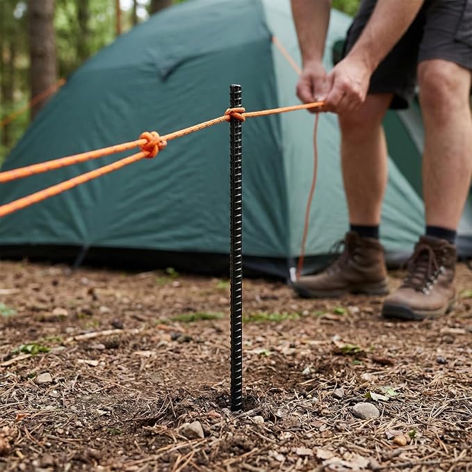 36 Pack Rebar Ground Stakes, 16 Inch Steel Rebar Stake for Trampoline, Fence, Camping Tent, Black
