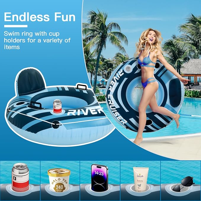 River Tubes for Floating Heavy Duty Inflatable Floating Lounger Premium River Water Rafts Pool Float with Cup Holder Above Lake for Adults