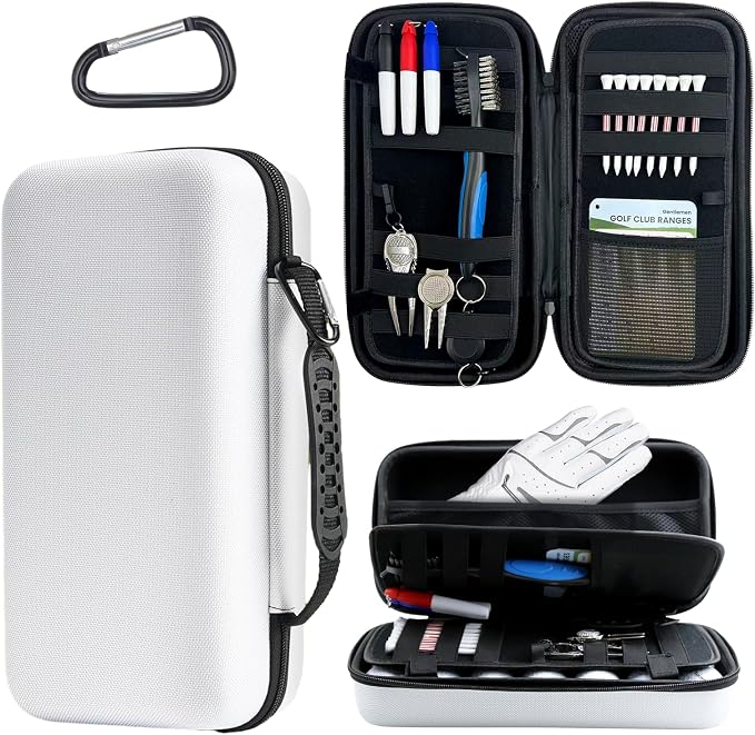 Golf Glove Holder Case, Hard Shell Protective Golf Accessories Organizer for Men and Women, Waterproof Durable, Portable with Handle, Large Capacity for Gloves, Balls, Tees, Markers, Ideal Golf Gift