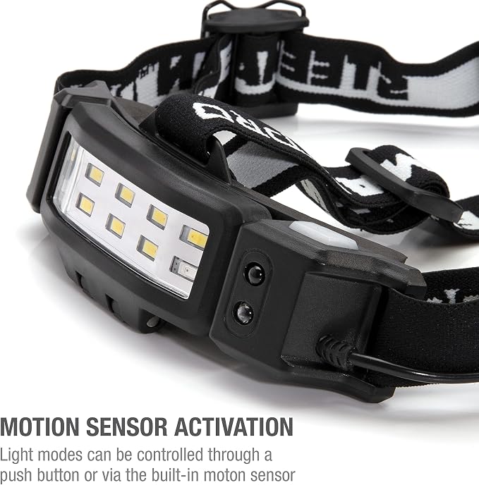 Steelman Pro Slim Profile Motion Activated LED Headlamp with Red LED Night Vision Mode and Rear Safety Flasher