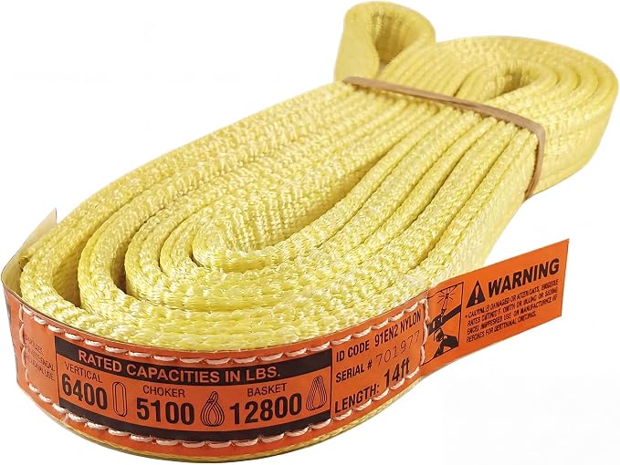 DD Sling 1" x 14' Nylon Endless Lifting Sling – USA Made, 6,400 lb Vertical, 5,100 lb Choker, 12,800 lb Basket – 2 Ply Heavy Duty 900 Webbing, Type 5 Endless Rigging Sling