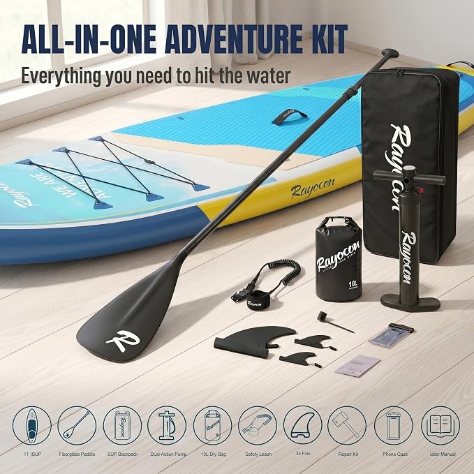 Inflatable Stand Up Paddle Board 11'×34" Extra Wide SUP, Ultra-Stable for Adults & Dog, 450lbs, Dual Chamber Pump, Fiberglass Paddle, Military Grade Dual Layer