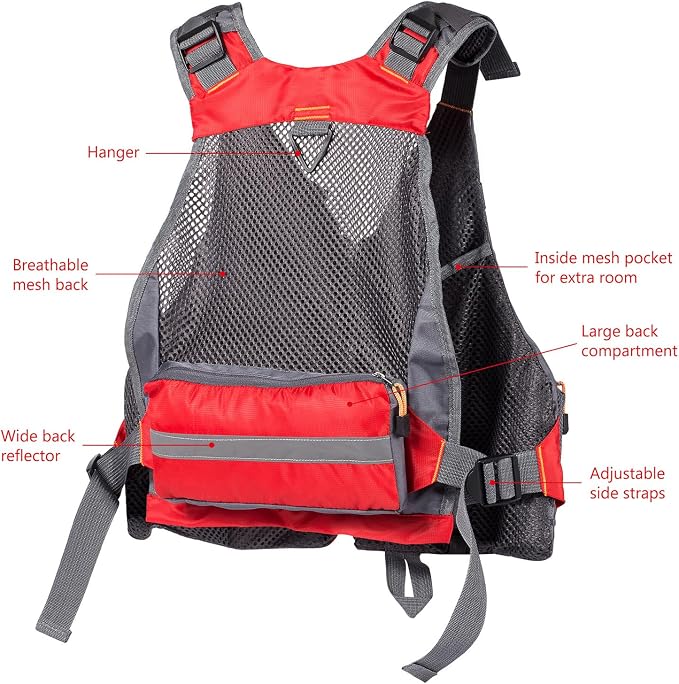 BASSDASH Strap Fishing Vest Adjustable for Men and Women, for Fly Bass Fishing and Outdoor Activities