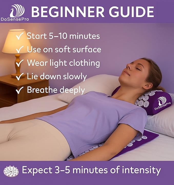 Acupressure Mat & Pillow Set – Extra-Long 29” Acupressure Therapy for Back & Neck Pain Relief, Sciatica, Stress Relief & Sleep Support Includes Carry Bag & Hot/Cold Pack (Purple)