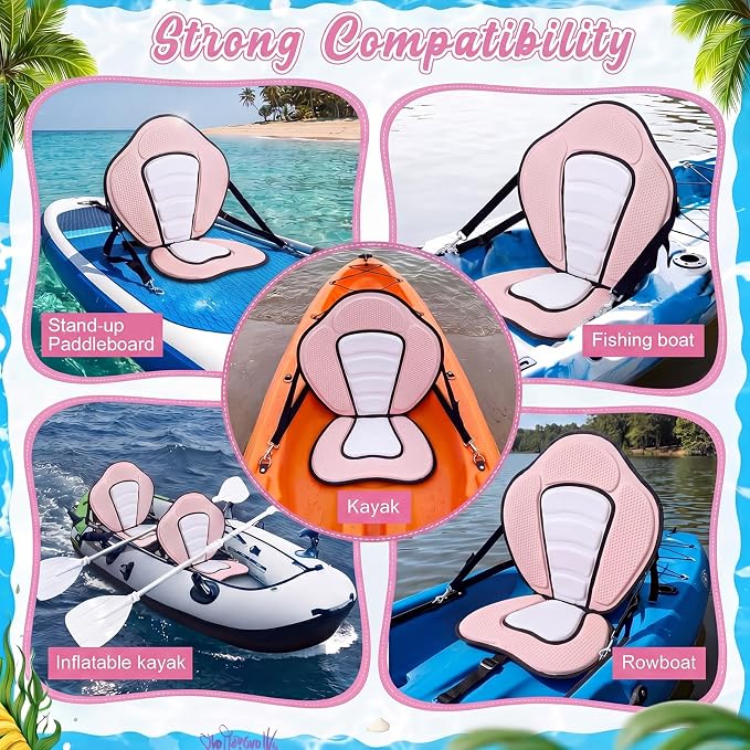 Vinsot Kayak Seat Cushion Universal Paddle Board Seat with Back Support Adjustable Non Slip Boat Chair Seats with 4 Straps and Storage Bag for Kayak Boat Sup Canoe