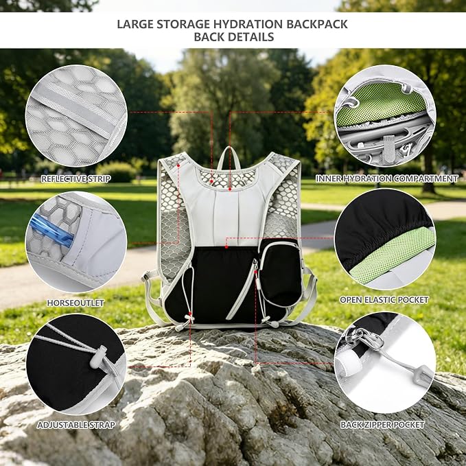 Running Vest for Women Men,Hydration Backpack with 2L Hydration Bladder,Lightweight Hydration Vest with Adjustable Straps&Pockets&Reflective Strip&Whistle,Water Backpack for Hiking Biking Marathon