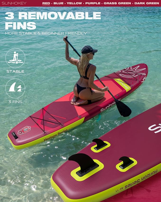 11'×34'' Extra Wide Inflatable Paddle Board with Seam Welded Technology, Stand Up Paddle Board, 420lb Capacity for Adults, Sup Board for All-Level with 2-Blade Paddle/Dual-Action Pump/Leash