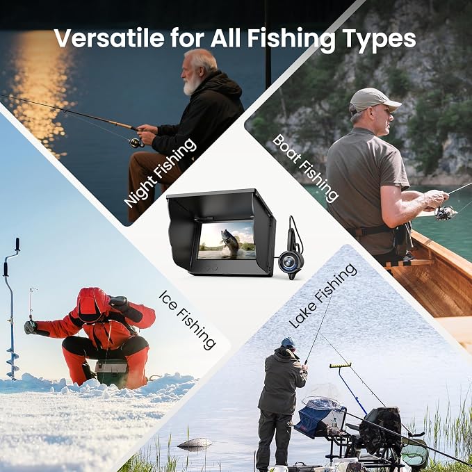Eyoyo Underwater Fishing Camera, 5000mAh Battery, Infrared Night Vision, IP68 Waterproof Portable Fish Camera for Ice, Lake, Boat & Kayak Fishing