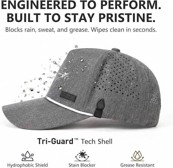 TOP-EX Performance Baseball Hat for Men Water Resistant Golf Cap Running Cooling Snapback Laser Perforated