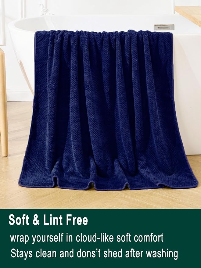 Extra Large Bath Sheet Set 3-Piece, 1 Bath Towel 40x80 Inches, 1 Hand Towel, 1 Washcloth, Soft Absorbent Quick Dry Microfiber Towel for Bathroom Beach Pool Gym Spa, Navy Blue