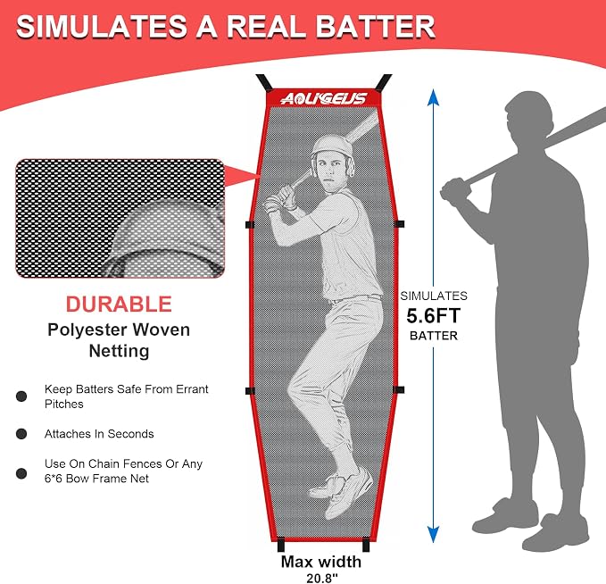 6'X6' Baseball Softball Practice Net,Pitching Net,Batting Net,with Batting Tee,Dummy Batter,Bonus Strike Zone Target and Bow Frame,for Hitting,Pitching,Catching