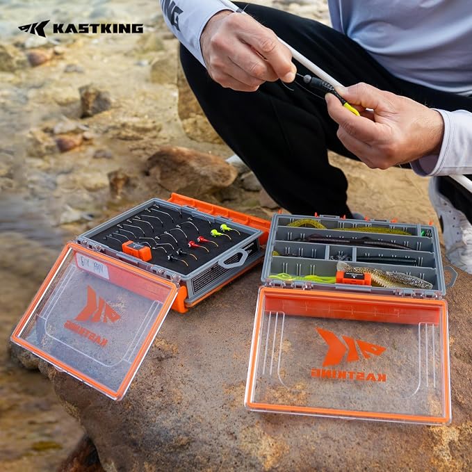 KastKing HyperSeal 3500 Double-Sided Waterproof Fishing Tackle Box – Adjustable Dividers, EVA Foam Jig Storage, Lure & Terminal Tackle Organizer,2 Pack