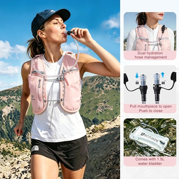 BECOJADDE 5L Running Vest for Women, Hydration Backpack Lightweight & Breathable for Trail Running, Marathon, Hiking, Cycling