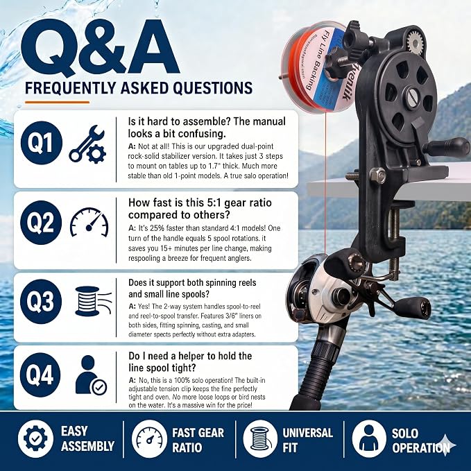 Fishing Line Spooler Winder Machine - 5:1 High Speed Gear Ratio Fast Winding, Two-Way Unwinding Function, Single-Point Quick Mount, Compatible with Spinning Casting Trolling Reels