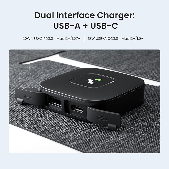 35W Solar Panel Charger with USB-A and USB-C Ports, 25.4% High Efficiency Folding Portable Solar Charger Compatible with Phones,Power Bank,IP68 Waterproof Solar Charger for Backpacking