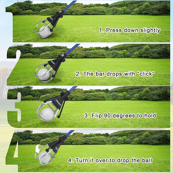 BOBOPRO Golf Ball Retriever Telescopic for Water,12Ft/15Ft Ball Retriever Tool Golf,Stainless Locking Head and Dual-Zip Headcover,Golf Ball Grabber with Non-Slip Handle,Aluminum Extendable Shaft