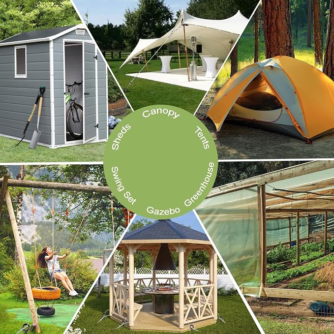 8 Pack 18" Heavy Duty Ground Anchors Shed Anchor Kit with 3/16" Galvanized Cable, Swing Set Anchors Trampoline Stakes for Shed Canopy Gazebo Carport Tent