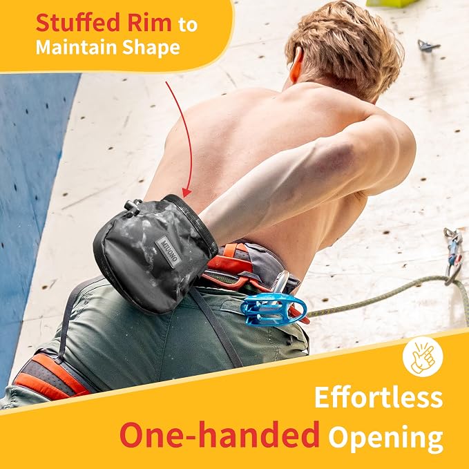 Chalk Bag for Rock Climbing, Climbing Chalk Bag with 2 Refillable Chalk Balls and Carabiner Clip, Brush Loop and Zippered Pocket for Bouldering, Gym, Cross Fit, Weight Lifting, Disc Golf