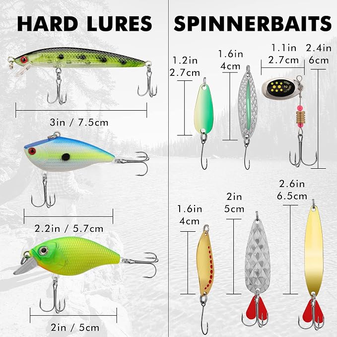 TRUSCEND Complete Fishing Lures - Tackle Box with Tackle Included - Crankbaits, Minnows, Frogs, Vibes, Poppers, Spinners, Spoons, Soft Baits, Hooks & Weights Accessories Kit for Bass Panfish Trout