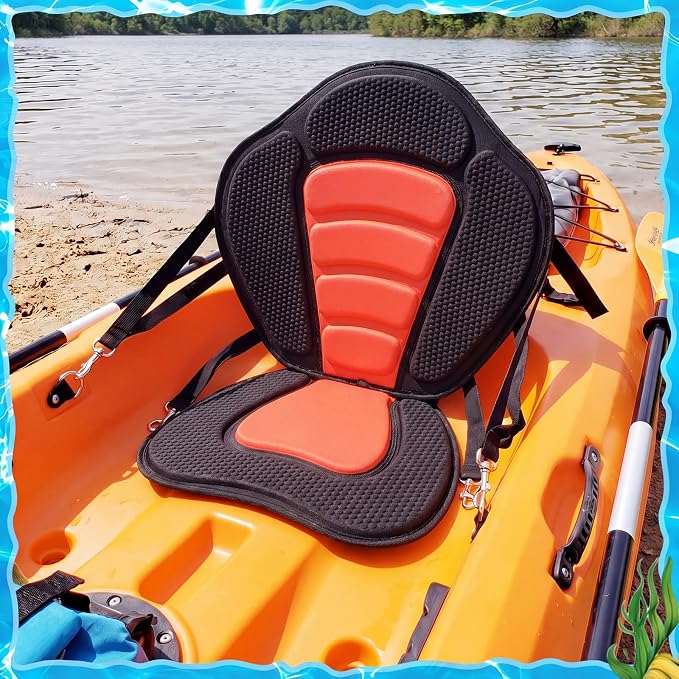 Vinsot Kayak Seat Cushion Universal Paddle Board Seat with Back Support Adjustable Non Slip Boat Chair Seats with 4 Straps and Storage Bag for Kayak Boat Sup Canoe