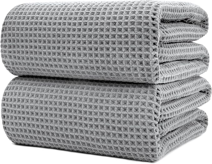 POLYTE 430 GSM Microfiber Quick Dry Lint Free Bath Sheet, 70 x 35 in, Set of 2 (Waffle Weave)