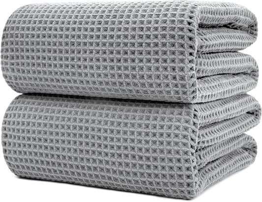POLYTE 430 GSM Microfiber Quick Dry Lint Free Bath Sheet, 70 x 35 in, Set of 2 (Waffle Weave)
