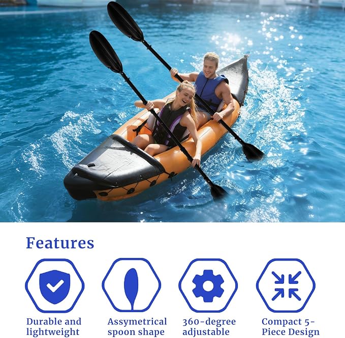 Kayak Oar for Boating,Adjustable Kayak Paddle Alloy Shaft Kayaking Boating Canoeing Oar with Paddle Leash for Adults Men Women Outdoor Fishing Lake River Travel
