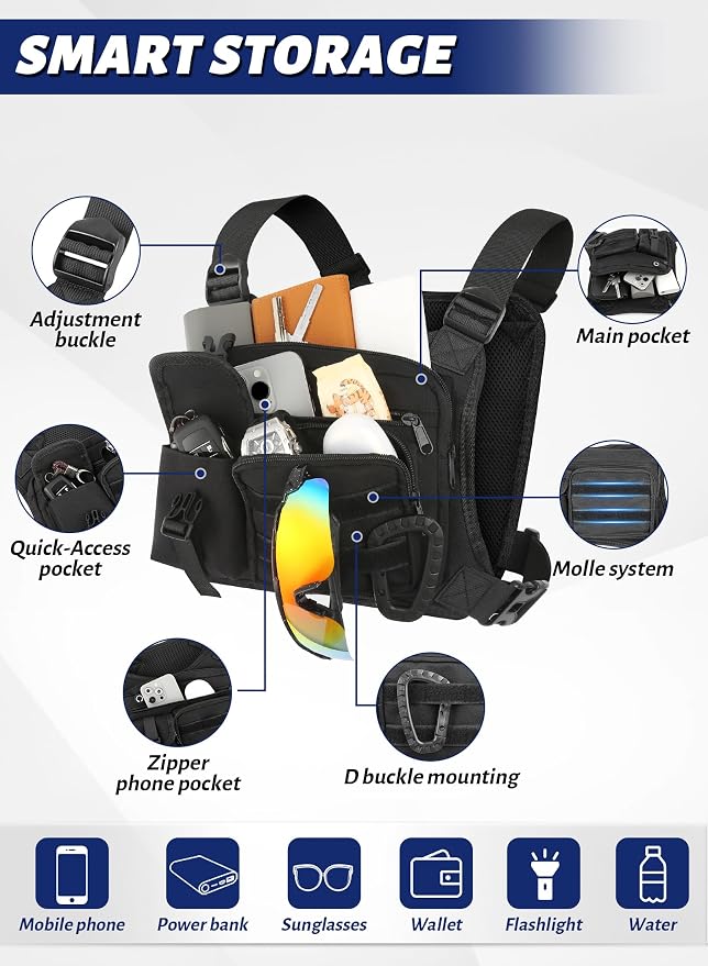 Chest Bag for Men Women, Lightweight Utility Running Chest Pack for Sports with Phone Holder for Sports Workout Jog