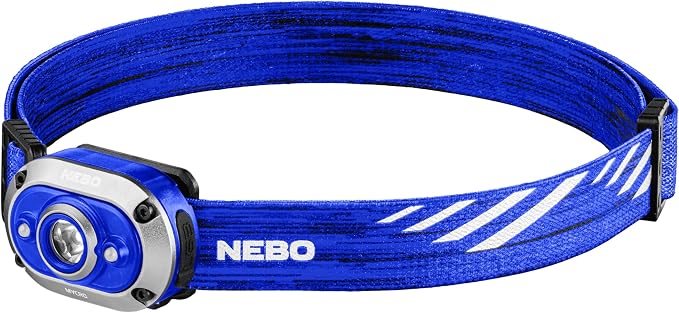 NEBO MYCRO 450 Headlamp | 450 Lumens, 6 Light Modes, White Red & Green Light, USB-C Rechargeable, Water Resistant, Adjustable Strap, Cap Light Convertible, Bright Light for Camping & Hiking – Blue