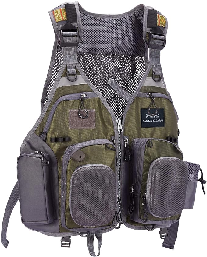 BASSDASH Strap Fishing Vest Adjustable for Men and Women, for Fly Bass Fishing and Outdoor Activities