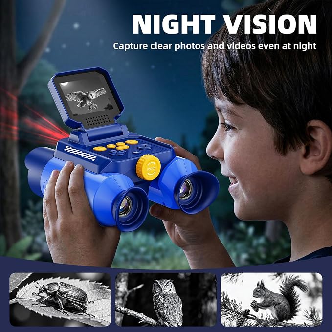 Binoculars for Kids with Night Vision, 2.4" IPS Screen Digital Binoculars with 20 Games & 8GB SD Card, 10X Optical Zoom, Rechargeable STEM Outdoor Toys Gifts for 4-12 Year Old Boys Girls