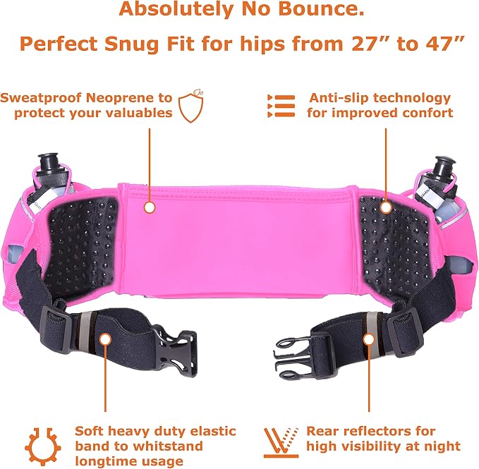 No.1 Hydration Belt by Runtasty - Premium Running Fuel Belt w/2 BPA-Free 10 oz Water Bottles, Tilt-Up Pocket w/Touchscreen-Ready Cover - Fits All iPhones, Runners Ebook & No-Bounce Design
