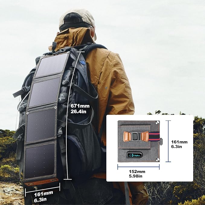 [Upgraded Tiny Solar Charger] BigBlue 14W Solar Panels with USB-A Port(5V/2.4A Max), IPX4 Waterproof, Portable Solar Phone Charger for Hiking, Compatible with iPhone X/8/7, Tablet, Samsung LG etc