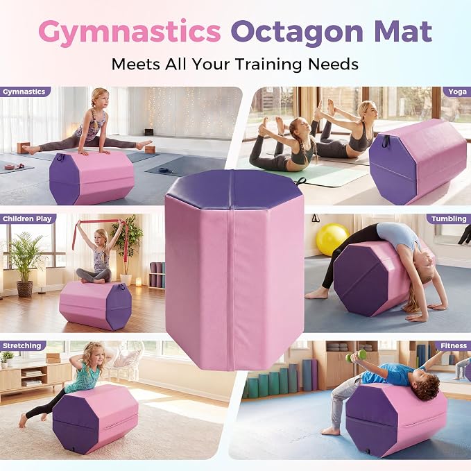 Garvee 19"X19"X23" Octagon Gymnastics Mat, Home Tumbling Mat with High-Density Foam & Waterproof Cover, Skill Shape Tumbling Backbend Trainer Exercise Mat, Somersault Backbend Trainer for Cheerleading & Martial Arts