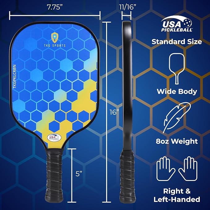 TKG Sports Pickleball Set with Bag - 2 14mm Honeycomb Core Paddles | 2 USAPA Approved Pickleball Paddles, 2 Indoor and 2 Outdoor Pickleball Balls, 2 Cooling Towels - Rackets for Adults and Teens